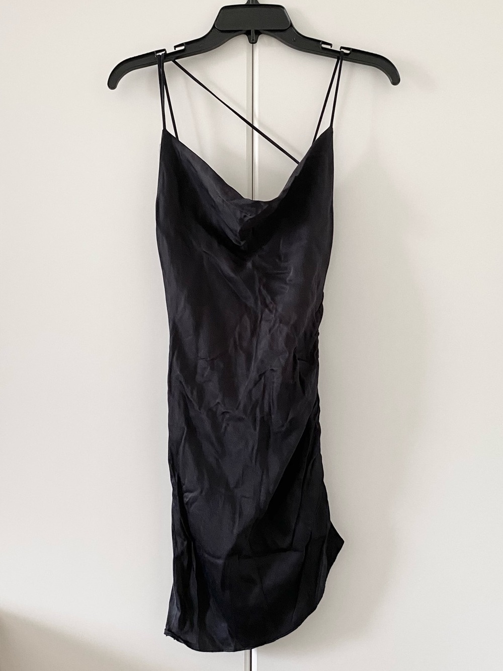 Zara Cowl-neck Satin Ruched Mini Dress